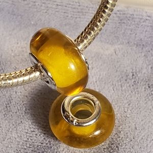 925 Hallmarked murano Honey European Glass Bead